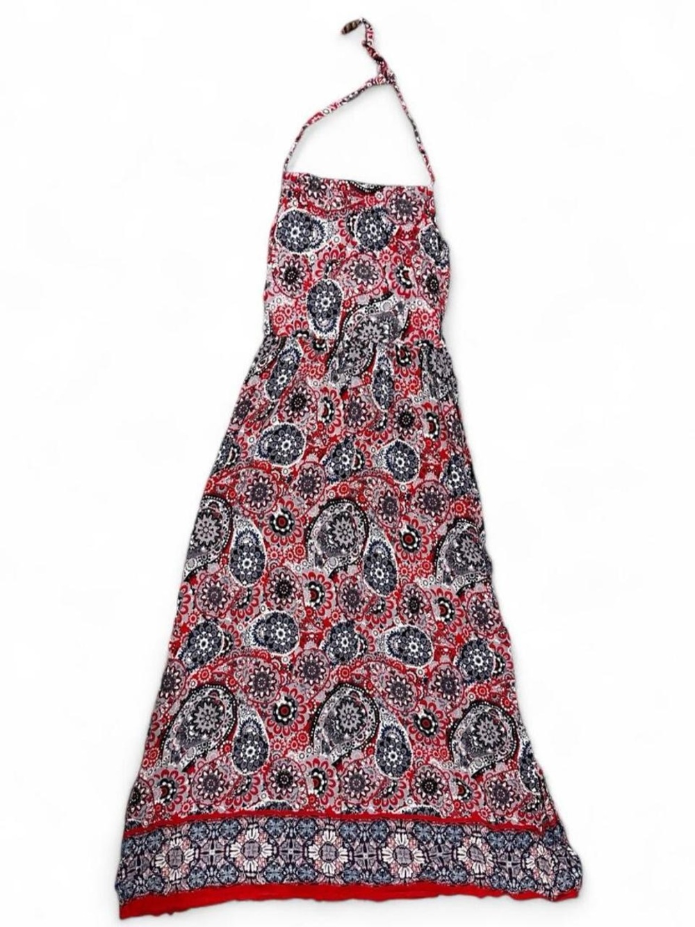 Halter Neck Maxi Dress in Red Paisley Print
